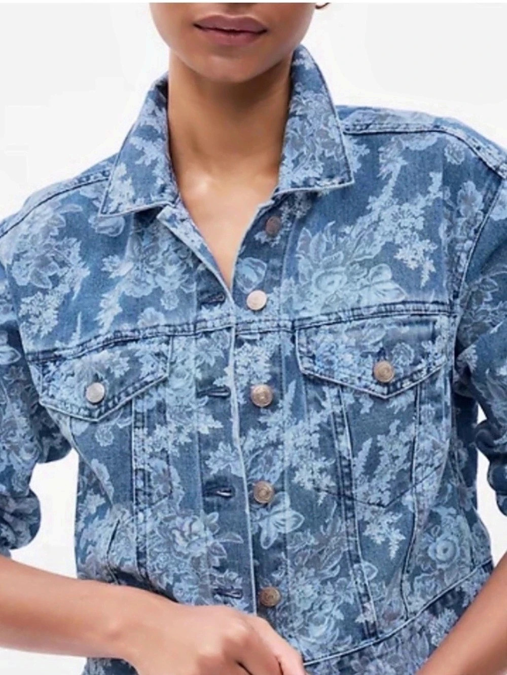 GAP LoveShackFancy Floral Denim Jacket Blue & White XS